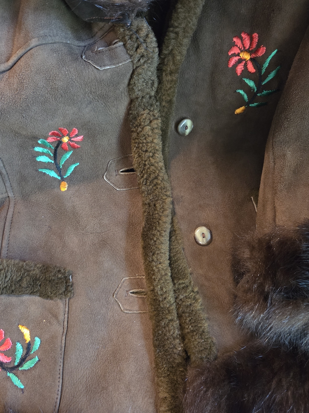Embroidered Suede Teddy Jacket with Fur Trim - Picture 4 of 7